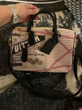 Printed Pink and Black Top-Handle Satchel Bag
